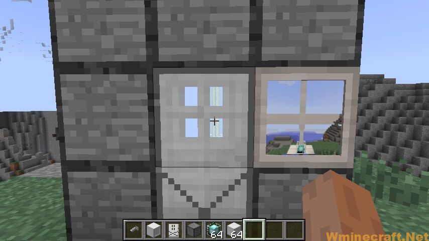 Reinforced iron door w/ camera. Reinforced iron door with a camera placed behind the door and a monitor to view the camera (latter only possible in MC 1.7.10 using LookingGlass).